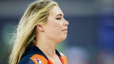 HAMAR - Jutta Leerdam (Nederland) na afloop van de 1000 meter vrouwen op de derde dag van het WK afstanden in het Noorse Hamar. ANP SEM VAN DER WAL