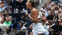 Belarus's Aryna Sabalenka reacts after defeating Switzerland's Rebeka Masarova during their women's singles first round tennis match on day one of the US Open tennis tournament at the USTA Billie Jean King National Tennis Center in New York City, on August 24, 2025. 
TIMOTHY A. CLARY / AFP