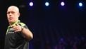 Netherlands' Michael van Gerwen reacts during the final darts match against Wales' Gerwyn Price (not seen) on Night 2 of the Premier League Darts event in Antwerp on February 12, 2026. 
ELIAS ROM / Belga / AFP