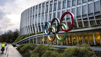 epa11754093 The Olympic rings are pictured front of the Olympic House before the opening of the executive board meeting of the International Olympic Committee (IOC), at the Olympic House, in Lausanne, Switzerland, 03 December 2024.  EPA/JEAN-CHRISTOPHE BOTT