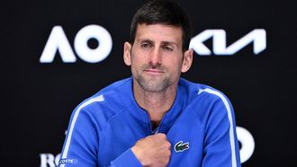 epa11105153 Novak Djokovic of Serbia speaks to the media during his post match press coneference following his Men’s semifinal loss to Jannik Sinner of Italy on Day 13 of the 2024 Australian Open at Melbourne Park in Melbourne, Australia 26 January 2024.  EPA/JAMES ROSS AUSTRALIA AND NEW ZEALAND OUT