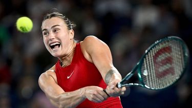 epa11103026 Aryna Sabalenka of Belarus in action during her Women’s Singles semifinal against Coco Gauff of the USA on Day 12 of the Australian Open tennis tournament in Melbourne, Australia, 25 January 2024.  EPA/JOEL CARRETT AUSTRALIA AND NEW ZEALAND OUT