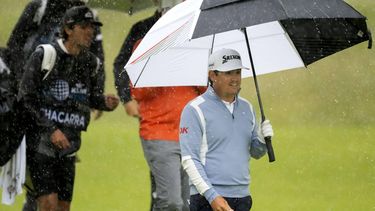 BADHOEVEDORP - Darius van Driel tijdens het KLM Open golf toernooi op golfclub The International. De wedstrijd werd tijdelijk stilgelegd vanwege kans op onweer. ANP SANDER KONING
