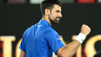 epa11821884 Novak Djokovic of Serbia celebrates following his round 1 win over Nishesh Basavareddy of USA at the 2025 Australian Open in Melbourne, Australia, 13 January 2025.  EPA/JOEL CARRETT AUSTRALIA AND NEW ZEALAND OUT