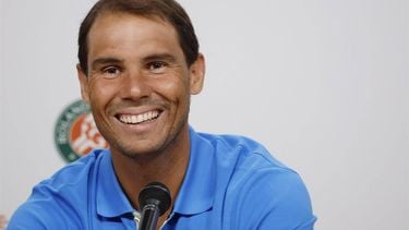epa11368124 Rafael Nadal of Spain reacts during a press conference ahead of the French Open tennis tournament at Roland ​Garros in Paris, France, 25 May 2024. The 123th French Open tennis tournament starts with its first round matches on 26 May 2024.  EPA/YOAN VALAT