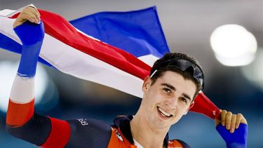 HEERENVEEN - Jenning De Boo (Nederland) reageert na het winnen van de sprinttitel tijdens de tweede dag van de ISU EK Allround & Sprint in Thialf. ANP KOEN VAN WEEL