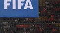 Rain falls in front of a FIFA logo before the start of the UEFA Euro 2024 semi-final football match between the Netherlands and England at the BVB Stadion in Dortmund on July 10, 2024. 
Kirill KUDRYAVTSEV / AFP