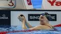 epa12274246 Marrit Steenbergen of Netherlands reacts after competing in the Women's 100m Freestyle heats at the World Aquatics Championships Singapore 2025 in Singapore, 31 July 2025.  EPA/RUNGROJ YONGRIT