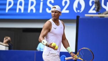 Spain's Rafael Nadal takes part in a training session at the Roland-Garros Stadium complex in Paris on July 23, 2024, ahead of Paris 2024 Olympic Games. 
MARTIN BERNETTI / AFP