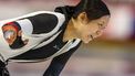 INZELL - Miho Takagi (JPN) reageert na de 3000 meter op het wereldkampioenschap schaatsen allround in de Max Aicher Arena in het Duitse Inzell. ANP VINCENT JANNINK