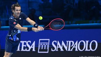 epa11720458 Wesley Koolhof of Netherlands in action during his ATP Finals Doubles match against Harri Heliovaara of Finland and Henry Patten of Britain, in Turin, Italy, 14 November 2024.  EPA/Alessandro Di Marco