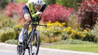epa10147080 Danish rider Boy Van Poppel of Intermarche team during the tenth stage of La Vuelta cycling race between Elche and Alicante, an individual time trial of 30,9 kilometres in Elche, Alicante, Spain, 30 August 2022.  EPA/Javier Lizon