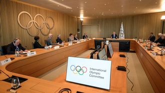 International Olympic Committee (IOC) president Thomas Bach (C) speaks during an IOC executive board meeting where the issue of Russian athletes will be discussed, in Lausanne, on March 28, 2023. Poland, Ukraine and the Baltic states reiterated on March 27, 2023 their call to maintain the ban on Russian and Belarusian athletes at the Olympics, saying 