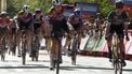 epa12078249 Dutch rider Femke Gerritse (C) of the SD Worx-Protime team wins the third stage of the women's Vuelta a Espana, a 132.4-kilometer race between Barbastro and Huesca, in Spain, 06 May 2025.  EPA/JAVIER BLASCO