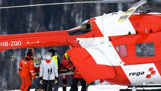 epa12584703 Michelle Gisin of Switzerland carried on a stretcher after a fall, is being airlifted by a Rega helicopter during the women's Downhill training race at the Alpine Skiing FIS Ski World Cup, in St. Moritz, Switzerland, 11 December 2025.  EPA/JEAN-CHRISTOPHE BOTT