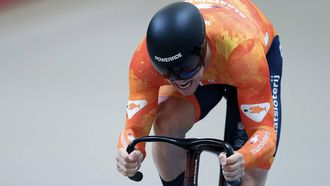 Netherlands' #168 Harrie Lavreysen competes in the men's sprint event final at the 2025 UCI Track World Championships, in the Penalolen Velodrome in Santiago, on October 26, 2025. 
Javier TORRES / AFP