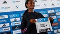 2023-09-21 12:22:47 Ethiopia's Tigist Assefa poses for a photo at a press conference on September 21, 2023 in Berlin, during the presentation of the women's elite runners of the Berlin Marathon scheduled to take place on September 24, 2023. 
Odd ANDERSEN / AFP