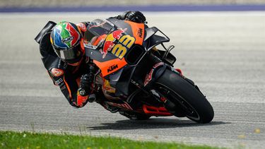 Red Bull KTM Factory Racing's South African rider Brad Binder competes during the Austrian MotoGP race at the Red Bull Ring in Spielberg, Austria on August 18, 2024.  
Jure Makovec / AFP