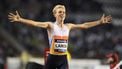 Netherlands' Niels Laros celebrates as he crosses the line to win the Men's 1500m event of the Diamond League athletics meeting at the King Baudouin Stadium in Brussels on August 22, 2025. 
JOHN THYS / AFP
