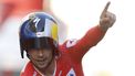 Overall leader Team Bora's Primoz Roglic competes during the stage 21 of the Vuelta a Espana, a 24,6 km time-trial race between Madrid and Madrid, on September 8, 2024.   
OSCAR DEL POZO / AFP