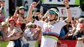 epa12058345 Slovenian cyclist Tadej Pogacar of UAE Team Emirates XRG celebrates winning the Liege Bastogne Liege cycling classic race over 252km, in Liege, Belgium, 27 April 2025.  EPA/OLIVIER MATTHYS