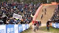 Riders compete during the women's elite race at the World Cup cyclocross cycling event in Zonhoven on January 7, 2024, stage 12 (out of 14) of the UCI World Cup Cyclocross competition. 
DAVID PINTENS / Belga / AFP