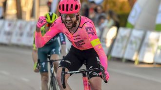 epa11101309 British rider Simon Carr of EF Education Team celebrates winning the Trofeo Calvia, the first part of the Challenge Mallorca, from Palmanova to Palmanova, Spain, 24 January 2024. The Challenge Mallorca consists of five one-day races and is held from 24 to 28 January.  EPA/MIQUEL A. BORRAS