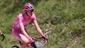 Pink jersey Team UAE's Slovenian rider Tadej Pogacar rides in the pack during the 8th stage of the 107th Giro d'Italia cycling race, 152km between Spoleto and Prati di Tivo, on May 11, 2024.  
Luca Bettini / AFP