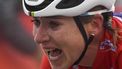 2023-05-07 16:32:10 Movistar Team's Dutch rider Annemiek van Vleuten reacts as she crosses the finish line during the 7th and last stage of the women's 2023 Vuelta Spanish cycling race, 93,7 kms from A Pola de Siero to Lagos de Covadonga, in Lagos de Covadonga on May 7, 2023. 
MIGUEL RIOPA / AFP