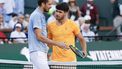 epa12820413 Daniil Medvedev of Russia (L) greets Carlos Alcaraz of Spain  (R) after Medvedev defeated Alcaraz in the men’s singles semifinal match on day 11 of the BNP Paribas Open tennis tournament in Indian Wells, California, USA, 14 March 2026.  EPA/JOHN G. MABANGLO