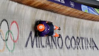 Netherlands' Kimberley Bos takes part in the skeleton women's training session at Cortina Sliding Centre during the Milano Cortina 2026 Winter Olympic Games in Cortina d'Ampezzo on February 11, 2026. 
Stefano RELLANDINI / AFP