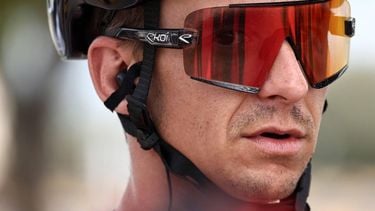France's Bryan Coquard (Cofidis) prepares before the start of the third stage of the Tour of Oman, shortened to 76 kilometres between Naseem Garden and al-Bustan due to weather conditions, in Muscat on February 12, 2024. 
Anne-Christine POUJOULAT / AFP