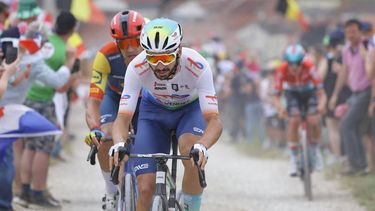 TotalEnergies team's French rider Anthony Turgis cycles in a breakaway over the Baroville 