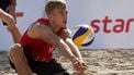 epa08672311 Steven van de Velde of Netherlands in action during the men's first round match with compatriot Christian Varenhorst against Michal Bryl and Mikolaj Miszczuk of Poland at the 2020 CEV Beach Volleyball European Championships in Jurmala, Latvia, 16 September 2020.  EPA/TOMS KALNINS