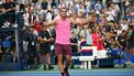Spain's Carlos Alcaraz celebrates after winning his men's singles round of 16 tennis match against France’s Arthur Rinderknech on day eight of the US Open tennis tournament at the USTA Billie Jean King National Tennis Center in New York City, on August 31, 2025. 
ANGELA WEISS / AFP