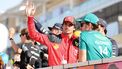 epa10995793 Spanish Formula One driver Carlos Sainz Jr of Scuderia Ferrari (C) waves during the drivers' parade ahead of the Formula 1 Abu Dhabi Grand Prix in Abu Dhabi, United Arab Emirates, 26 November 2023.  EPA/ALI HAIDER