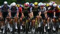 Alpecin - Deceuninck team's Dutch rider Mathieu van der Poel (L), Team Visma - Lease a bike team's Danish rider Jonas Vingegaard (3rd L), Team Visma - Lease a bike team's US rider Matteo Jorgenson (C), UAE Team Emirate - XRG team's Belgian rider Tim Wellens (R) cycle during the 2nd stage of the 112th edition of the Tour de France cycling race, 209.1 km between Lauwin-Planque and Boulogne-sur-Mer, Northern France, on July 6, 2025. 
Loic VENANCE / AFP