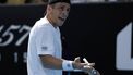 epa11091200 Tallon Griekspoor of the Netherlands reacts against Arthur Cazaux of France during the Men's 3rd round match at the Australian Open tennis tournament in Melbourne, Australia, 20 January 2024.  EPA/MAST IRHAM