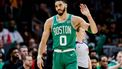 epa11248939 Boston Celtics forward Jayson Tatum reacts during the first half of the NBA basketball game between the Boston Celtics and the Atlanta Hawks in Atlanta, Georgia, USA, 28 March 2024.  EPA/ERIK S. LESSER SHUTTERSTOCK OUT