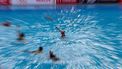 epa11132127 Marit van der Weijden (C) of Netherlands in action  during the Women Water Polo match between Netherlands and Kazakhstan at the FINA World Aquatics Championships Doha 2024 in Doha, Qatar 06 February 2024.  EPA/ALI HAIDER