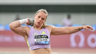 Netherlands' Jessica Schilder competes in the women's shot put event during the Shanghai/Keqiao Diamond League athletics meeting in Keqiao, Shaoxing in China's eastern Zhejiang province on May 16, 2026. 
HECTOR RETAMAL / AFP