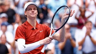 Italy's Jannik Sinner celebrates after winning his men's singles second round tennis match against Australia’s Alexei Popyrinon day five of the US Open tennis tournament at the USTA Billie Jean King National Tennis Center in New York City, on August 28, 2025. 
Kena Betancur / AFP