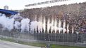 Pyrotechnics go off as Red Bull Racing's Dutch driver Max Verstappen crosses the finish line to win the Dutch Formula One Grand Prix race at The Circuit Zandvoort, in Zandvoort on August 27, 2023. 
John THYS / AFP