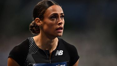 USA's Sydney McLaughlin-Levrone reacts after taking second place in the the women's 400m event during the IAAF Diamond League 