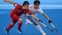 Netherlands' Bram van Battum (R) battles for possession with Spain's Ignacio Abajo during the men's field hockey match between the Netherlands and Spain in the FIH Hockey Pro League in Sydney on February 4, 2025. 
Saeed KHAN / AFP