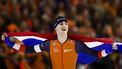 HEERENVEEN - Jenning De Boo (NED) juicht na het winnen van de 500 meter op de EK afstanden. ANP VINCENT JANNINK