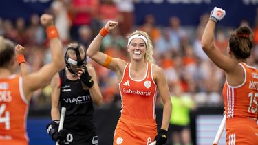 UTRECHT - Vreugde bij Yibbi Jansen nadat zij de 3-0 heeft gescoord tegen Duitsland tijdens de FIH Pro League vrouwenhockey groepswedstrijd. ANP SANDER KONING