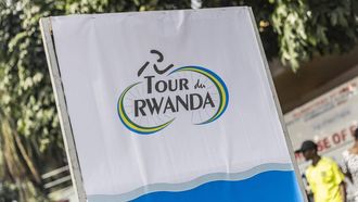A general view of the logo of the Tour du Rwanda cycling race in Huye on February 20, 2024.  
Guillem Sartorio / AFP
