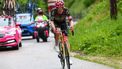 Team EF Education's German rider Georg Steinhauser leads a breakaway on the final climb in Passo del Brocon during the 17th stage of the 107th Giro d'Italia cycling race, 159km between Selva di Val Gardena and Passo del Brocon on May 22, 2024. 
Luca Bettini / AFP