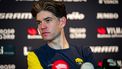 Belgium's Wout van Aert of Team Visma-Lease a Bike attends a team press conference ahead of the Ronde van Vlaanderen / Tour des Flandres / Tour of Flanders one-day cycling race in Deerlijk on April 4, 2025.  The 109th edition of the cycling race will take place on April 6, 2025. 
KURT DESPLENTER / Belga / AFP